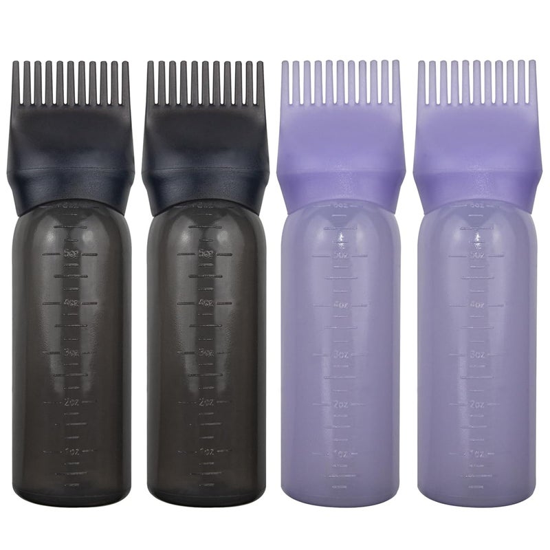 FZWONVUC 4 Pack Root Comb Applicator Bottle, Hair Oil Applicator, Oil Comb Applicator Bottle for Hair Dye Shampoos Hair Salons (Black+Purple) - Image 1